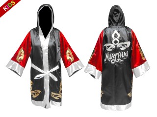 Bata de boxeo personalizada para niños : KNFIRKID-143-Rojo-Negro