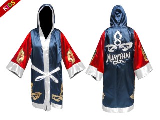 Bata de boxeo personalizada para niños : KNFIRKID-143-Rojo-Azul marino