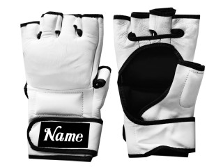 Guantes de MMA de cuero auténtico personalizados : KNGCUST-MMA-Blanco