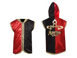 Chaqueta de ring de boxeo personalizada : Rojo-Negro Diseño tailandés