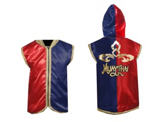 Chaqueta de ring de boxeo personalizada : Rojo-Azul marino Diseño tailandés