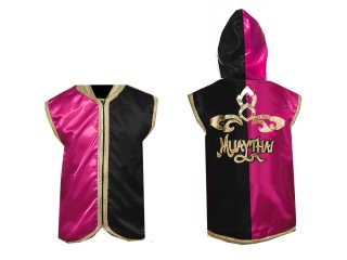 Chaqueta de ring de boxeo personalizada : Rose-Negro Diseño tailandés