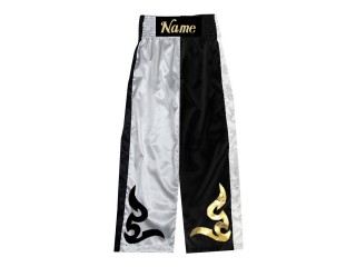 Pantalón de kickboxing personalizado : KNPANTS-002-Blanco-Negro