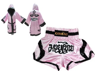 Conjunto de boxeo: bata de boxeo y pantalones cortos de kickboxing : Set-143-Rosa