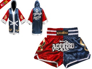 Set de boxeo para niños - Bata y pantalón corto de boxeo : Model 143-Rojo-Azul marino