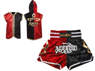 Set de boxeo - Sudaderas con capucha y pantalones de Kickboxing : Model 143-Rojo-Negro