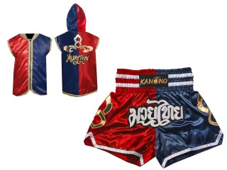 Set de boxeo - Sudaderas con capucha y pantalones de Kickboxing : Model 143-Rojo-Azul marino