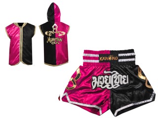 Set de boxeo - Sudaderas con capucha y pantalones de Kickboxing : Model 143-Rose-Negro