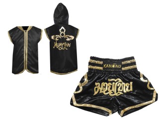 Sudaderas con capucha y pantalones cortos para boxeo Muay Thai : 121 Negro