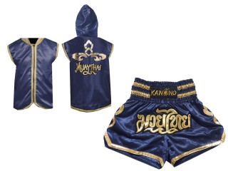 Sudaderas con capucha y pantalones cortos para boxeo Muay Thai : 121 Azul marino