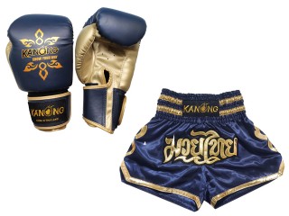 Set de boxeo: guantes de boxeo y pantalones tailandeses personalizados : Set-121-Azul marino