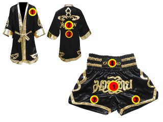 Set de boxeo - Bata de boxeo y pantalones cortos de boxeo tailandés  : 121-Negro