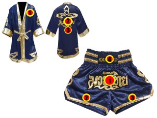 Set de boxeo - Bata de boxeo y pantalones cortos de boxeo tailandés : 121-Azul marino