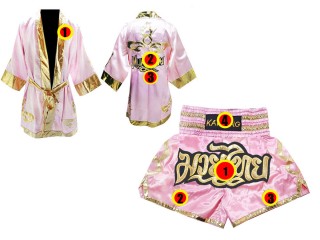 Kanong bata de boxeo personalizada y pantalones thai : Model 121-Rosa
