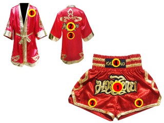 Set de boxeo - Bata de boxeo y pantalones cortos de boxeo tailandés : 121-Rojo