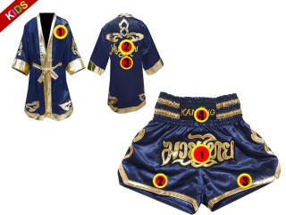 Kanong bata de boxeo y pantalones thai personalizados para niños : Model 121-Azul marino