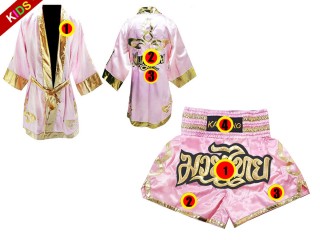 Kanong bata de boxeo y pantalones thai personalizados para niños  : Model 121-Rosa