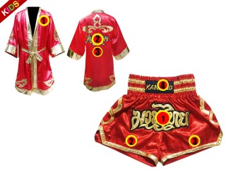 Kanong bata de boxeo y pantalones thai personalizados para niños : Model 121-Rojo