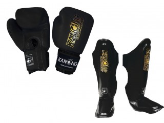 Guantes de boxeo y Espinilleras Kanong : Simple Negro