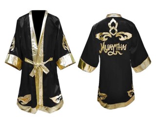 Bata de boxeo personalizada Kanong : Negro diseño tailandés