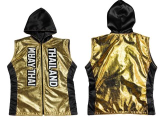 Chaqueta de ring de boxeo personalizada : KNHOD-004-Oro-Negro