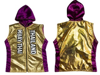 Chaqueta de ring de boxeo personalizada : KNHOD-004-Oro-Violeta