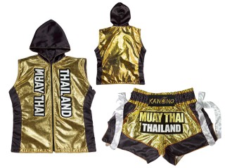Set de boxeo - Sudaderas con capucha y pantalones de Kickboxing : KNHODSET-004-Oro-Negro