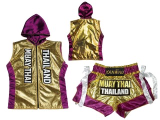 Set de boxeo - Sudaderas con capucha y pantalones de Kickboxing : KNHODSET-004-Oro-Violeta