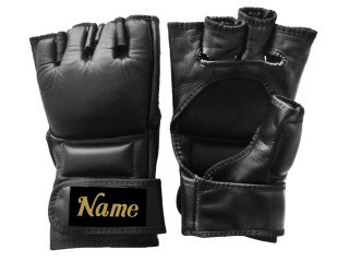 Guantes de MMA de cuero auténtico personalizados : KNGCUST-MMA-Negro