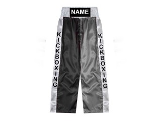 Pantalón de kick boxing personalizado : KNPANTS-001-Negro-Plata
