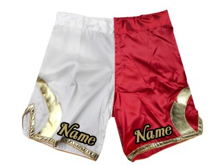 Shorts de MMA personalizados con nombre  : Blanco-Rojo