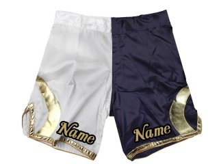 Shorts de MMA personalizados con nombre : Blanco-Azul marino