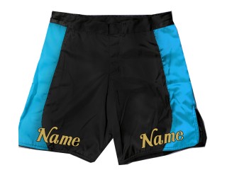Shorts de MMA personalizados con nombre : Negro-Azul celeste