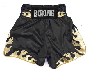 Calzoncillos de boxeo personalizados : KNBSH-038-Negro-Oro con llama
