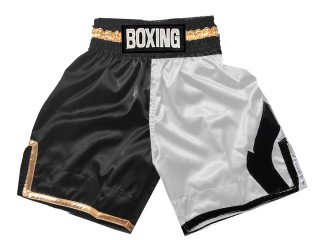 Pantalones de boxeo personalizados : KNBSH-037-TT-Negro-Blanco