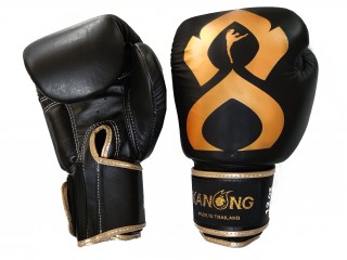 Guantes de boxeo de cuero genuino Kanong : "Thai Kick" Negro-Oro