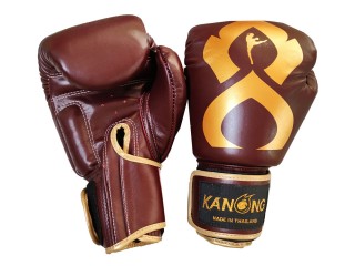 Guantes de boxeo de cuero genuino Kanong : "Thai Kick" Granate-Oro
