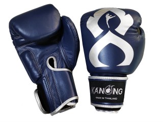 Guantes de boxeo de cuero genuino Kanong : "Thai Kick" Azul marino-Plata