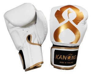 Guantes de boxeo de cuero genuino Kanong : "Thai Kick" Blanco-Oro