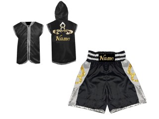 Chaqueta con capucha de ring y Pantalon de boxeo personalizados : KNCUSET-006-Negro