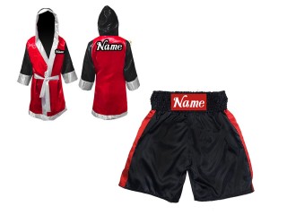 Pantalones y Bata de boxeo personalizados : KNCUSET-104-Negro-Rojo