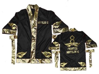 Bata de boxeo personalizada Kanong : KNFIRCUST-001-Negro-Oro