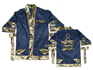 Bata de boxeo personalizada Kanong : KNFIRCUST-001-Azul marino-Oro