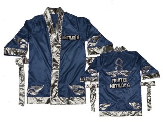 Bata de boxeo personalizada Kanong : KNFIRCUST-001-Azul marino-Plata