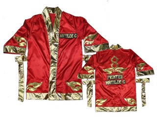 Bata de boxeo personalizada Kanong : KNFIRCUST-001-Rojo-Oro