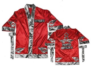 Bata de boxeo personalizada Kanong : KNFIRCUST-001-Rojo-Plata
