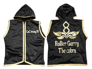 Chaqueta con capucha de boxeo personalizada : KNHODCUST-001-Negro-Oro