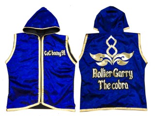 Chaqueta con capucha de boxeo personalizada : KNHODCUST-001-Azul-Oro