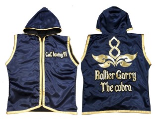 Chaqueta con capucha de boxeo personalizada : KNHODCUST-001-Azul marino-Oro