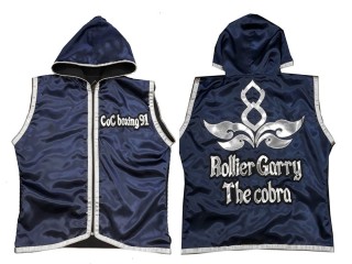 Chaqueta con capucha de boxeo personalizada  : KNHODCUST-001-Azul marino-Plata